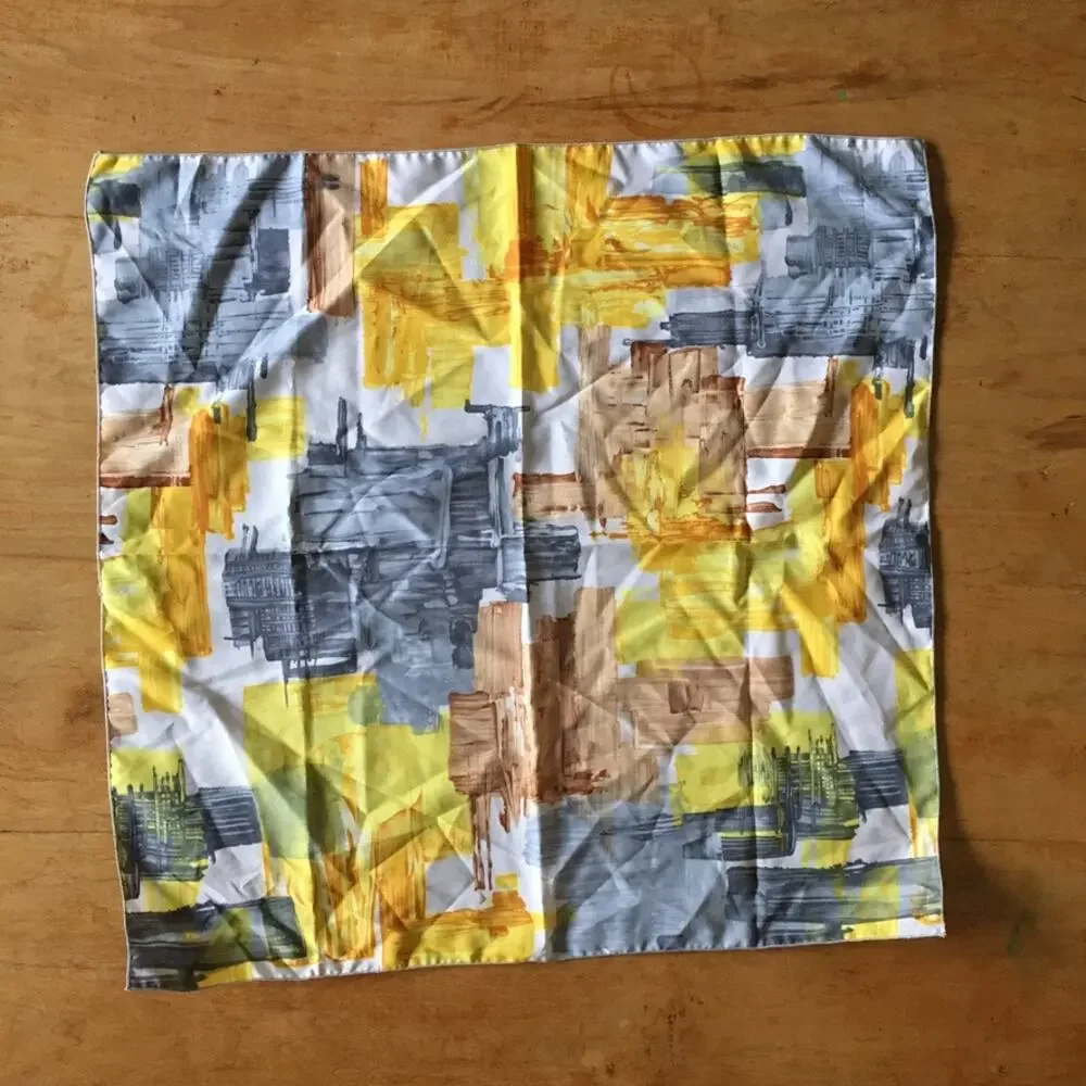 Vintage Mademoiselle brand chic yellow and gray abstract motif scarf